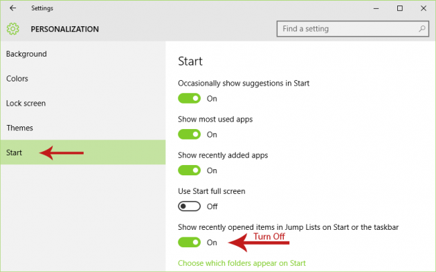 How to disable recent files and locations in Jump Lists