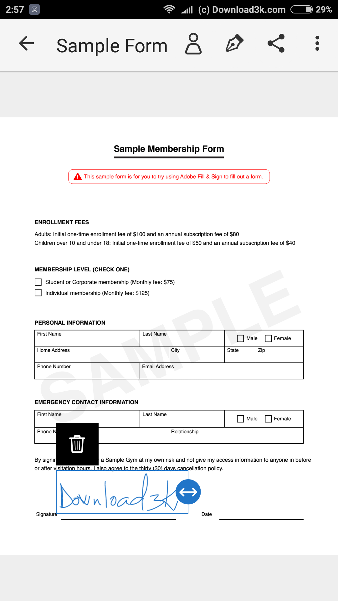 how to put a signature on a fill in form