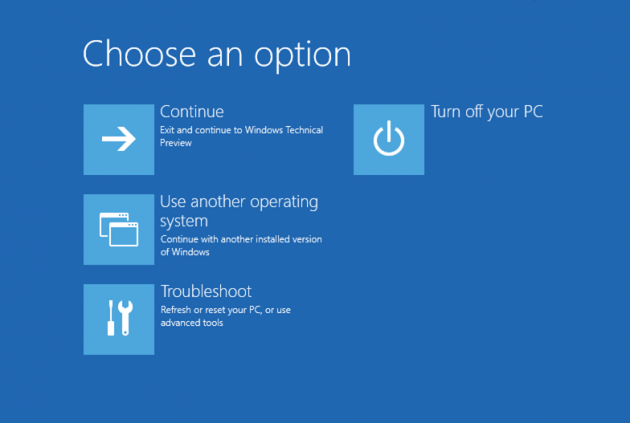 Boot menu in Windows 8 and 10: Choose an option