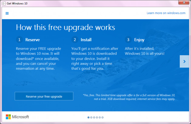 Windows 10 Free Upgrade Screen 1