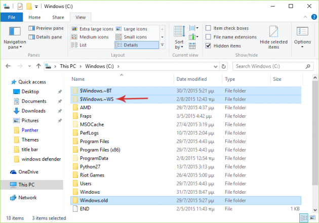 Hidden folder with temporary data required for Windows 10 Installation