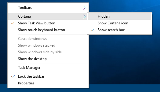 7 full How to Disable Cortana and Bing hide the CortanaSearch Box or Turn it into an Icon on the Windows 10 Taskbar