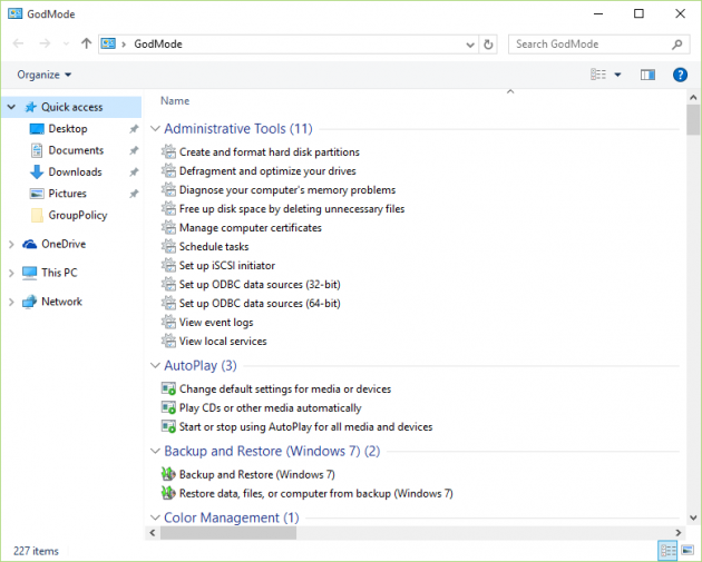 Enabling ‘God Mode’ in Windows 10 Screenshot 3