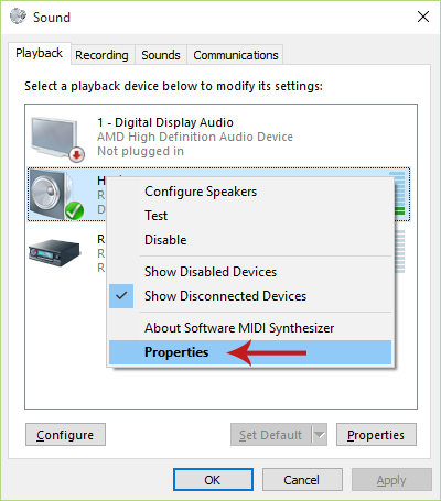 digital display audio not plugged in windows 10