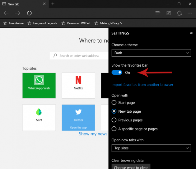 Enabling the Favorites Bar in Microsoft Edge Screenshot 3