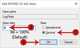 Method 3 - Change DPI Scaling Level for All Displays by Tweaking the Registry Screenshot 3