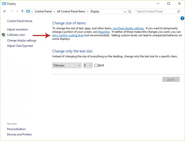 Method 2 - Change DPI Scaling Level for All Displays in the Control Panel Screenshot 4