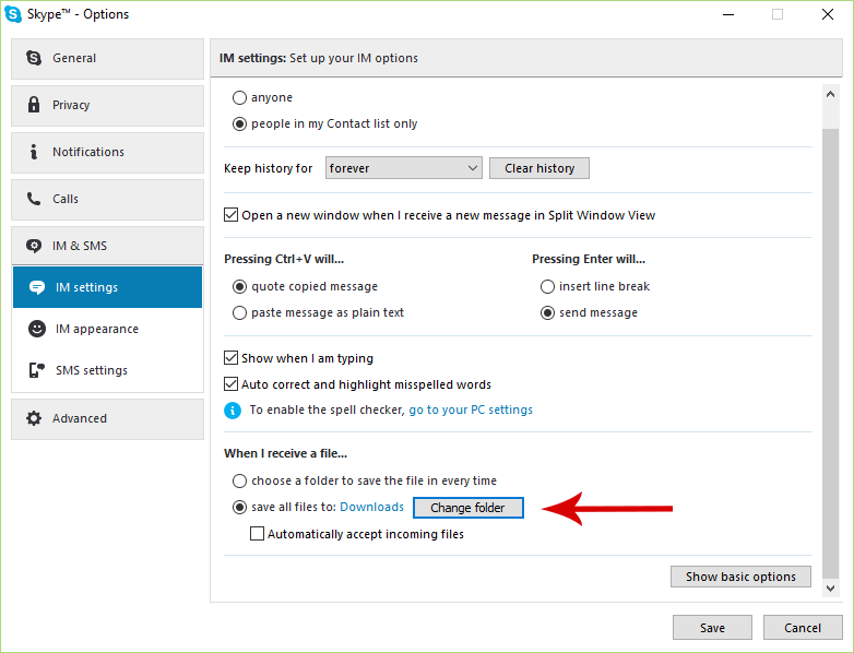 change skype folder change skype folder