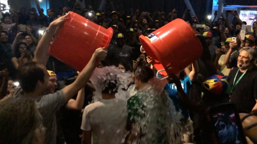 Google co-founders Larry Page and Sergey Brin participating in the Ice Bucket Challenge