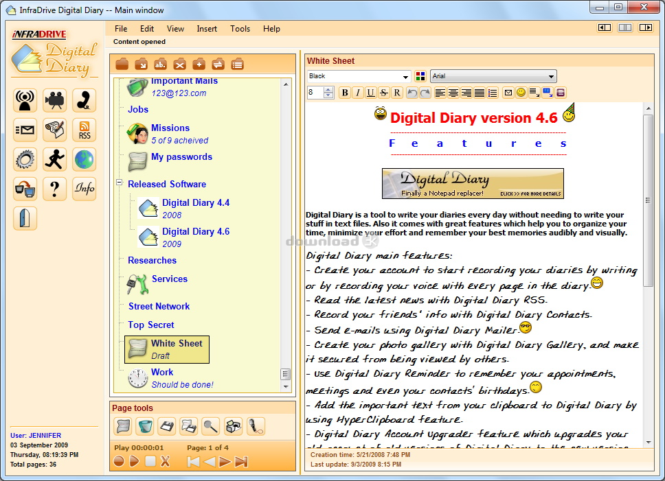 Digital Diary 4.6 Quick review - Free trial download - Digital Diary is