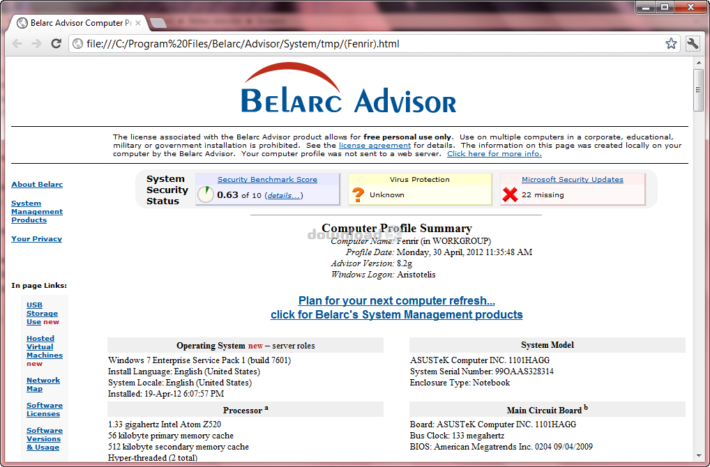 Download Epi Info 7.2.2.6 Download advisorinstaller.exe Free - Belarc Advisor 8.6a ...