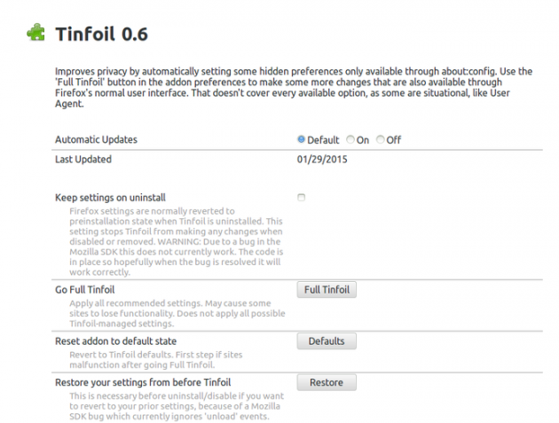 2 large Tinfoil for Firefox adds access to advanced privacy settings 2 large Tinfoil for Firefox adds access to advanced privacy settings