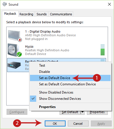 How to Change the Default Playback Device in Windows 10 Screenshot 2
