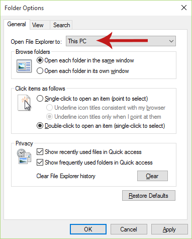 Changing File Explorer to Open ‘This PC’ Instead of ‘Quick Access’ in Windows 10 Screenshot 3