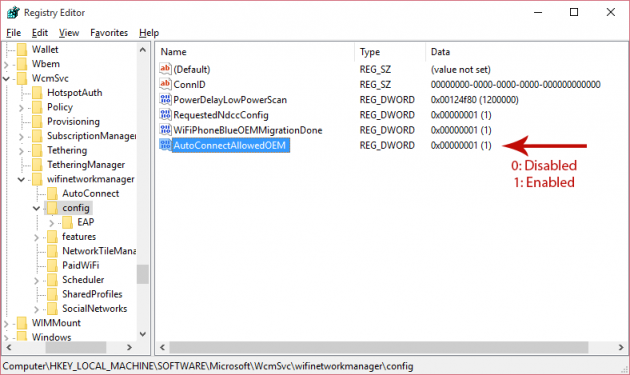 Enabling Wi-Fi Sense in Windows 10 PC by tweaking the Registry (All Accounts) Screenshot 3