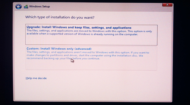 choose windows 8.1 custom install