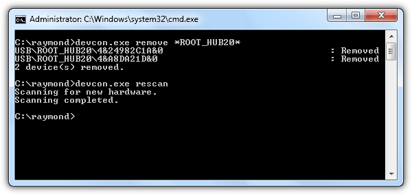devcon remove usb hub