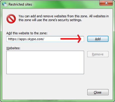 Restricted sites window