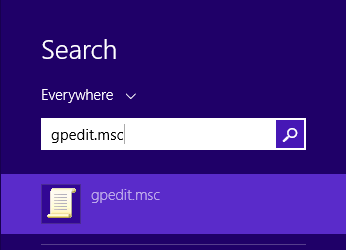 gpedit.msc in Windows 8.1 Search box