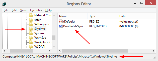 skydrive registry editor
