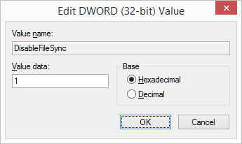 edit DisableFileSync in regedit.exe