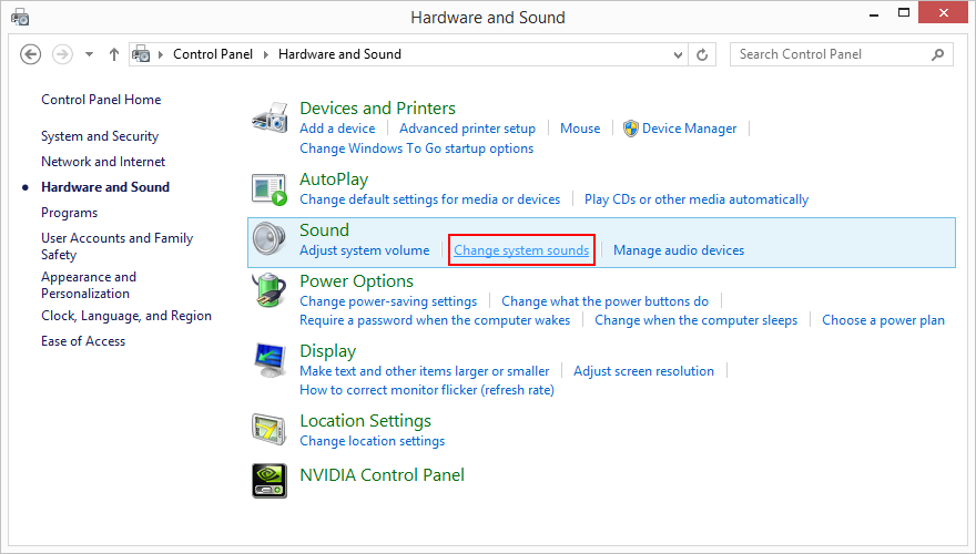 control panel > sounds