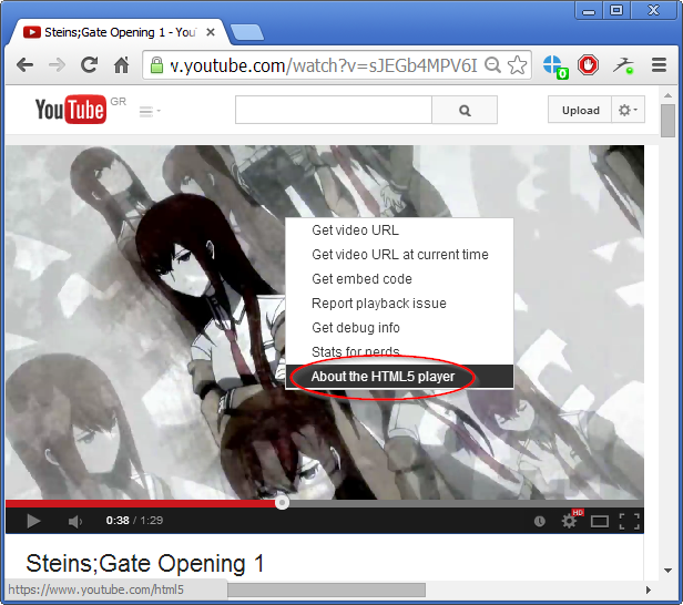 YouTube in Chrome with Flash enabled