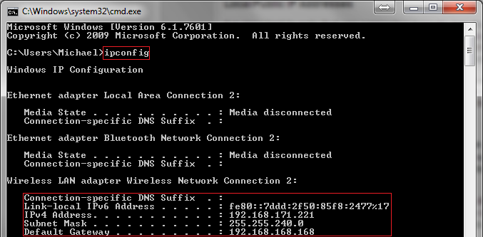 cmd ipconfig