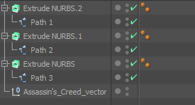 All paths have been added in an Extrude NURBS object