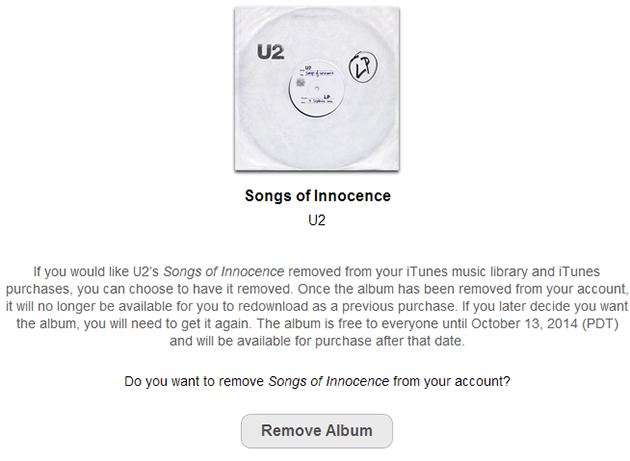 The website that allows you to delete U2's new album "Songs of Innocence" from your iOS device