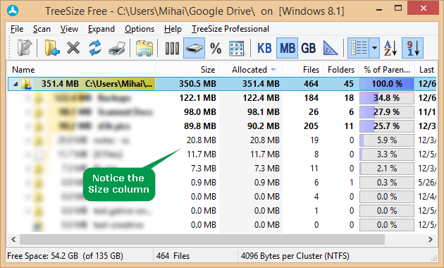 TreeSize Free in action
