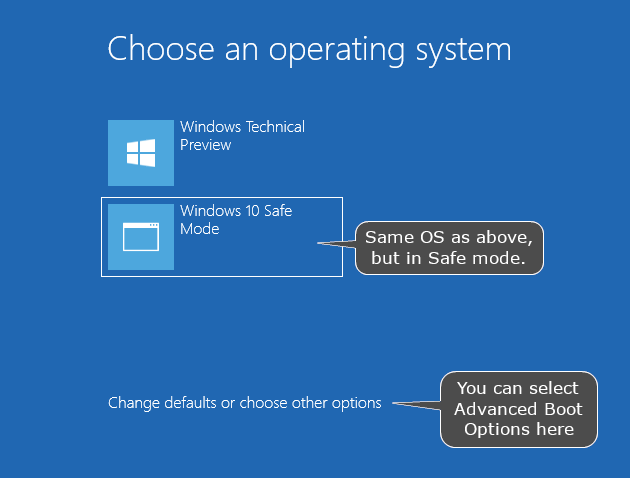Safe Mode as a Boot option in Windows 8 or 10